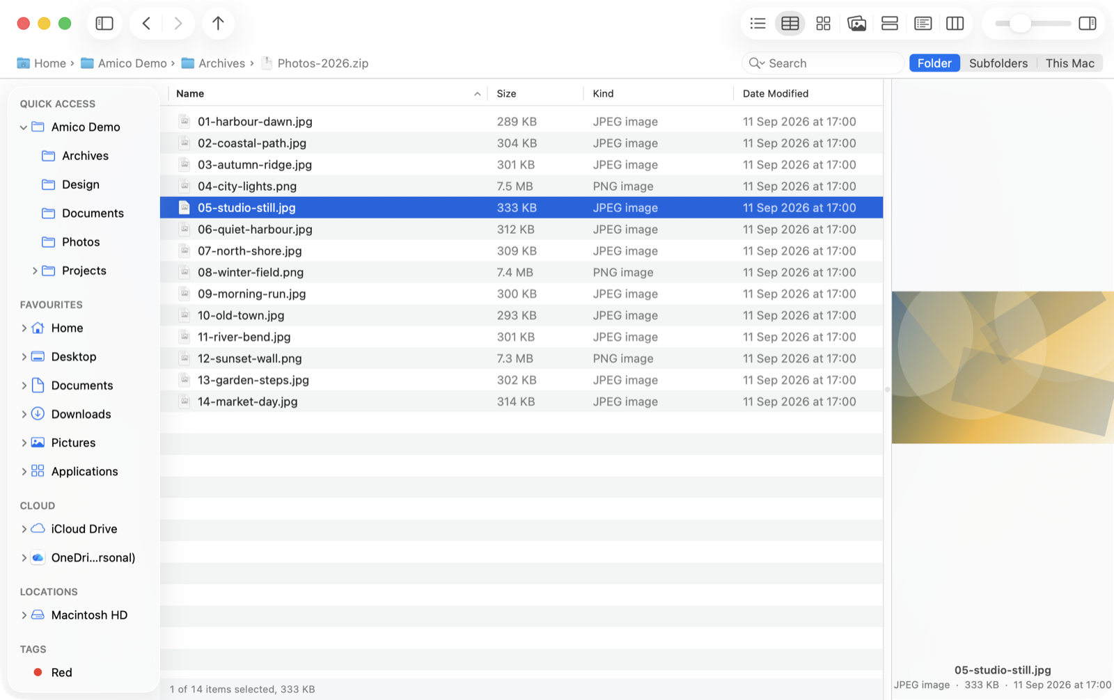 Previewing an image stored inside a zip archive