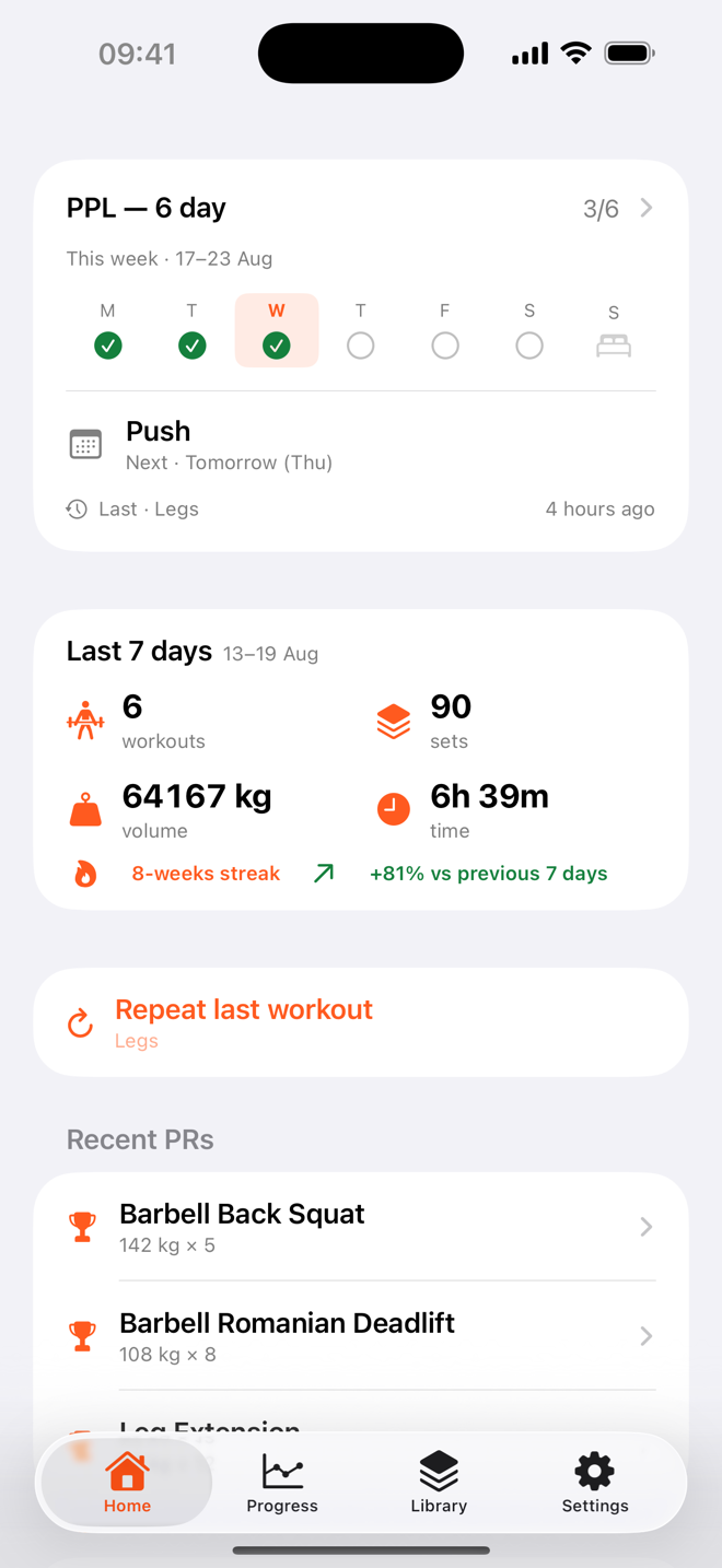 RepForge home dashboard