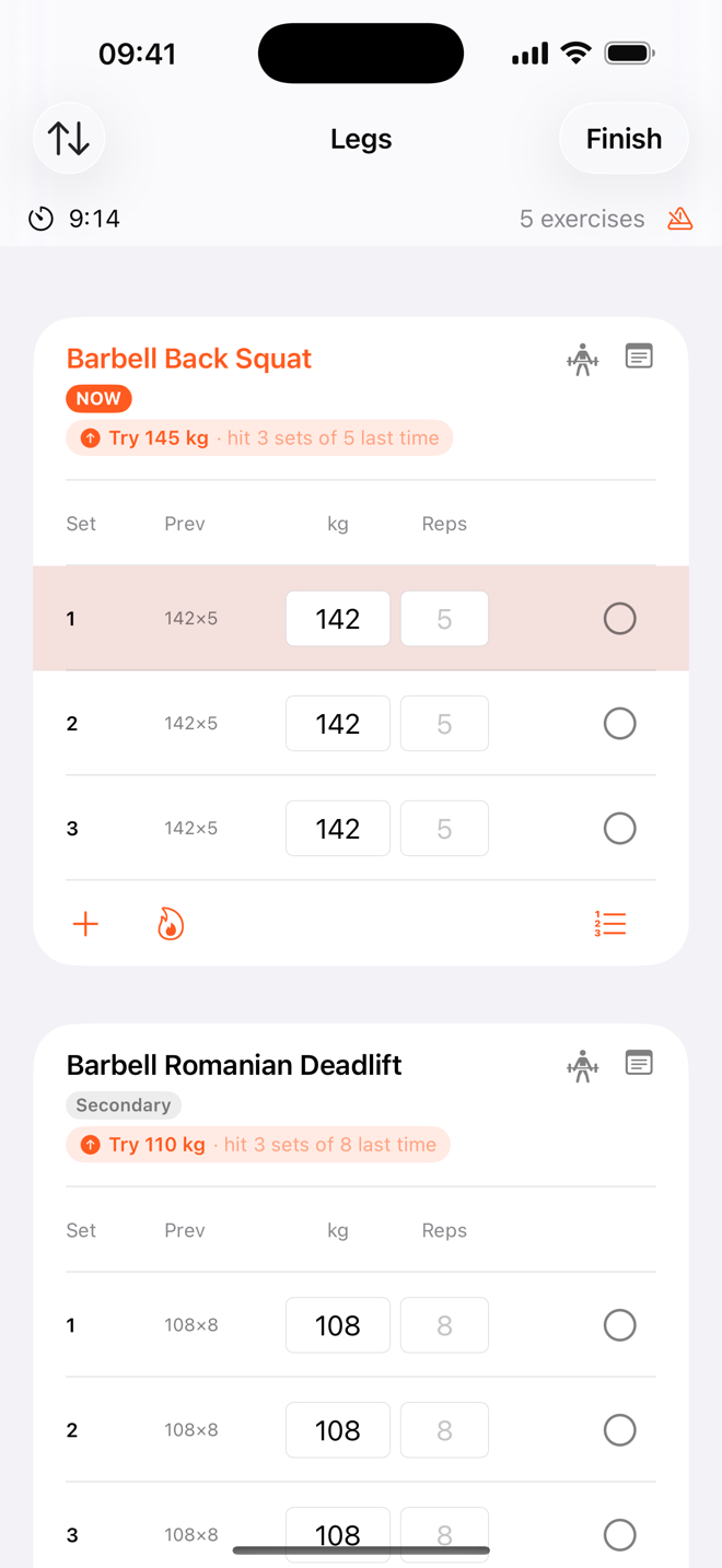 Logging an active workout